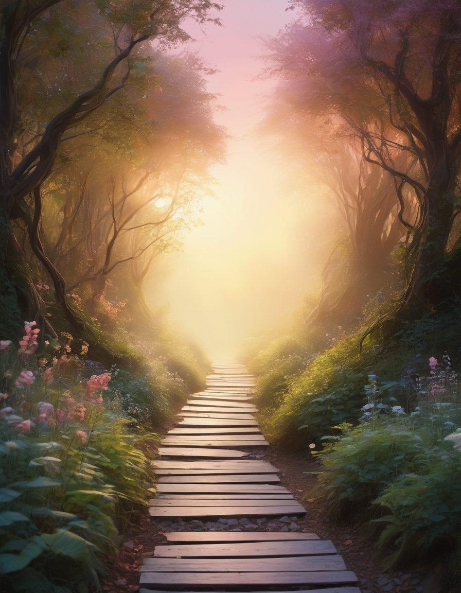 A surreal landscape symbolizing the journey through sensuality and alternative relationships, featuring a winding path lined with diverse couples expressing affection in unique ways. Incorporate elements of nature intertwining with abstract art, suggestive of emotional exploration and connection. Ethereal light illuminating the scene to evoke a sense of intrigue and openness. soft pastels and vibrant hues. painterly style.